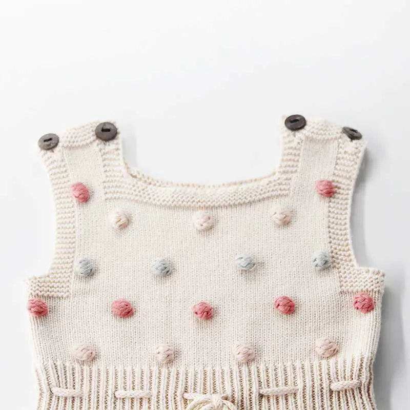 Handmade 100% Cotton Newborn Baby Dress with Pom-poms