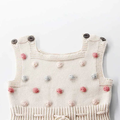 Handmade 100% Cotton Newborn Baby Dress with Pom-poms