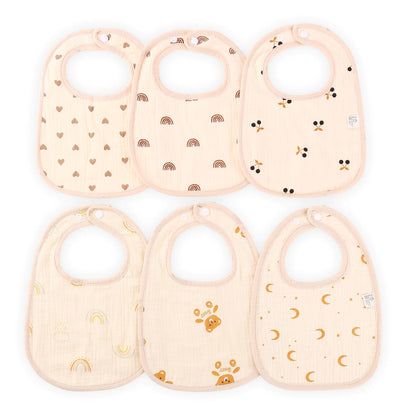 Mom Beebi 6 Pack Muslin Bibs 100% Cotton Muslin Baby Bibs for Boys & Girls Unisex Soft & Absorbent Multi-Layer Baby Bibs for Drooling and Teething