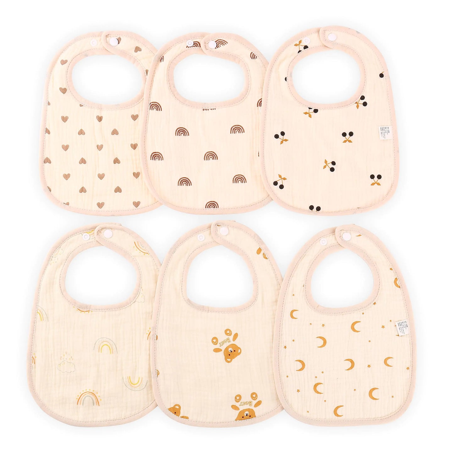 Mom Beebi 6 Pack Muslin Bibs 100% Cotton Muslin Baby Bibs for Boys & Girls Unisex Soft & Absorbent Multi-Layer Baby Bibs for Drooling and Teething