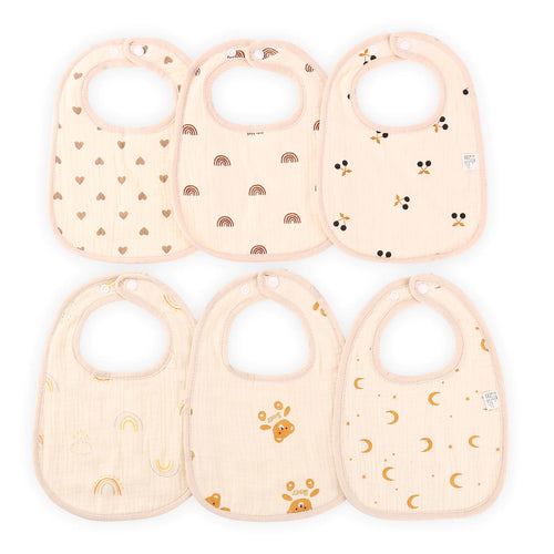 Mom Beebi 6 Pack Muslin Bibs 100% Cotton Muslin Baby Bibs for Boys & Girls Unisex Soft & Absorbent Multi-Layer Baby Bibs for Drooling and Teething