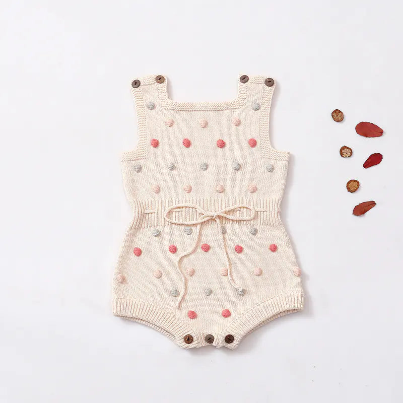 Handmade 100% Cotton Newborn Baby Dress with Pom-poms