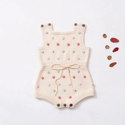 Handmade 100% Cotton Newborn Baby Dress with Pom-poms