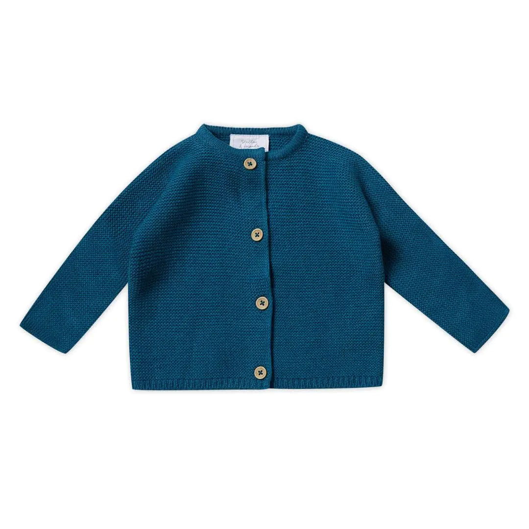 Stellou & friends 100% Cotton Cardigan Baby Sweaters 3-6 Months Newborn Cardigan Baby Girl Baby Boy Cardigan Sweater Ocean Blue