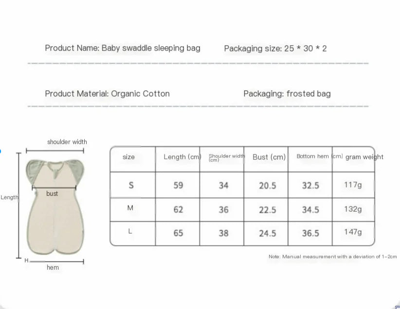 Breathable Organic Cotton Baby Sleeping Bag & Swaddle