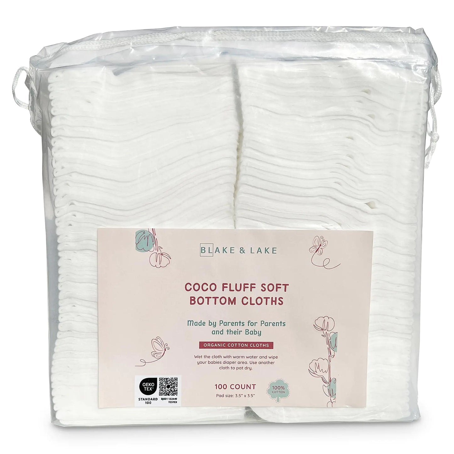 Organic Cotton Dry Wipes for Baby Diaper Change and Bath Time Thick and absorbent Soft Bottom Cloths 100% organic cotton pads for baby Extra Large Cotton wipe (200)